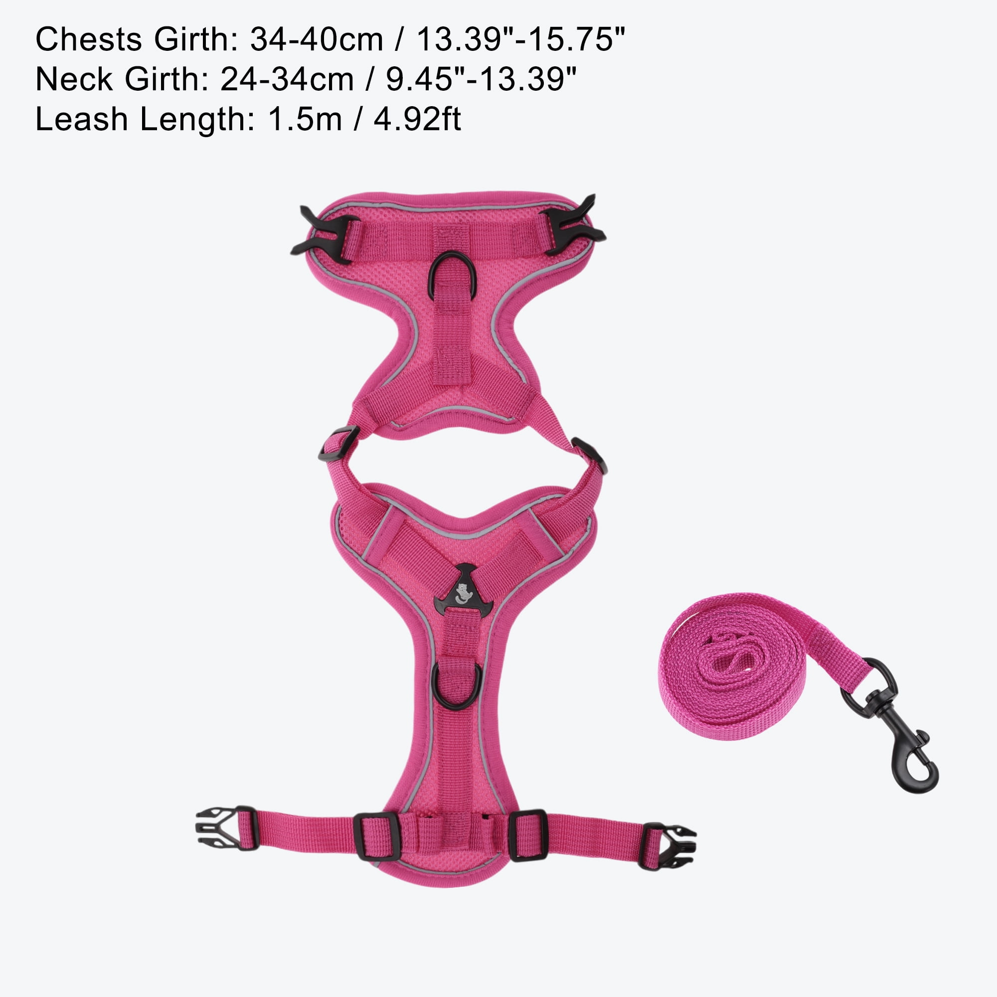 Unique Bargains Adjustable Cats Harness and Leash Set with Reflective Strips Rose Red M