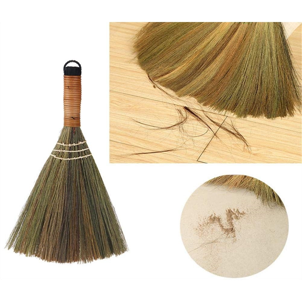 Upright Style S Blessing Pure Natural Plant Broom,Vintage Handmade Straw Indoor Small Brush,Portable Pet Hair Cleaning and Floors Sweeping Tools 