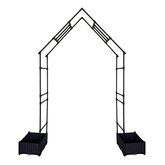 94" Tall Weatherproof Metal Garden Arch Trellis, Garden Arbor with 2 Planter Boxes, Decorative Archway for Climbing Plants & Wedding Outdoor Yard Patio – Black