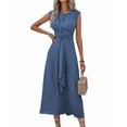 thumbnail image 3 of Robe Midi T-Shirt Sans Manches Décontractée d'Été pour Femmes, Coupe Ajustée, Taille à Nouer, Débardeur, Longues Robes, Bleu Brume, TG, 3 of 9