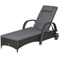 thumbnail image 1 of CoSoTower Chaise Longue d'Extérieur, Chaise Longue de Terrasse avec Appuie-Tête, Réglable à 5 Niveaux, Dossier, Roues, Café Foncé et Gris Moyen, 1 of 7