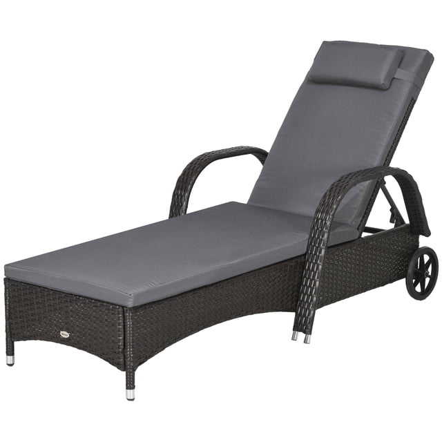 CoSoTower Chaise Longue d'Extérieur, Chaise Longue de Terrasse avec Appuie-Tête, Réglable à 5 Niveaux, Dossier, Roues, Café Foncé et Gris Moyen