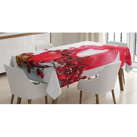 End Table Cloth Cover Christmas Tablecloth, New Year Box with Berries Pine Cone and Baubles End of the Year Party Theme, Rectangular Table Cover for Dining Room Kitchen, 60 X 90 Inches, Red Gold White, by Ambesonne ()