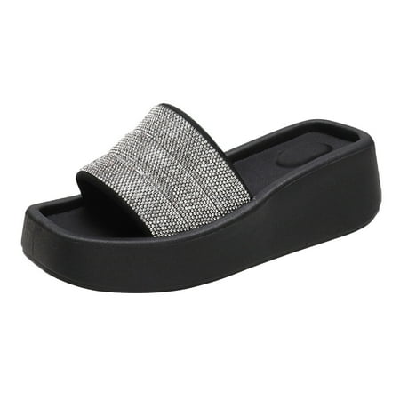 

Entyinea Pillow Slippers for Women Open Toe Bow Single Band Slip On Slide Flat Sandals Black 7.5