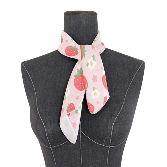 Square Scarf 24x24 Inch Pink Strawberry Pattern Graphic Silky Satin Sun Protection Neck Scarf for Women Multi-Purpose Head Wrap Bandana for Hair Bag Decoration