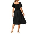 thumbnail image 3 of Vestido midi casual de mujer con volantes y mangas cortas, con bolsillos, escote cuadrado, cintura elástica fruncida, color negro, talla L, 3 of 6