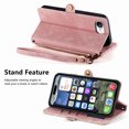 thumbnail image 3 of Dteck Zipper Wallet Pocket Case for iPhone 16E, Shockproof with Card Holders for Women Men Premium PU Leather Embossed Patterned Flip Folio Stand Wristlet TPU Inner Shell Phone Case, Pink, 3 of 4