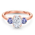 thumbnail image 3 of Gem Stone King 18K Rose Gold Plated Silver Blue Tanzanite Ring Set with Moissanite (2.10 Cttw), 3 of 7