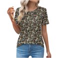 thumbnail image 2 of Pntutb Femmes Mode Casual Imprimé Manches Courtes Col Rond Plissé Pull-Shirt tops, 2 of 9
