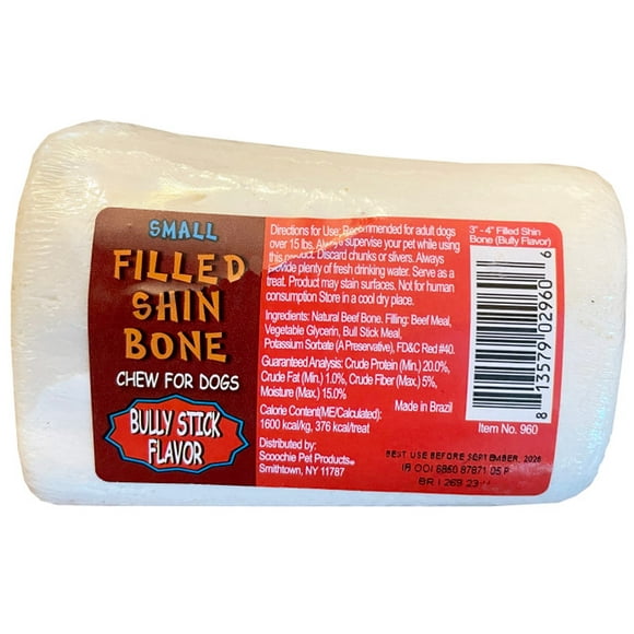 3-4 Inch Bully Stuffed White Shin Bone with UPC