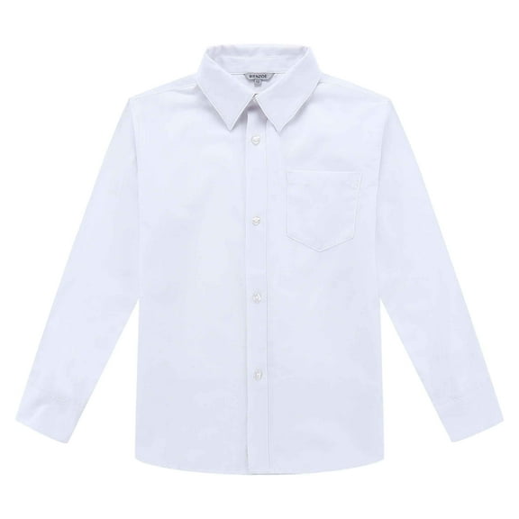 Bienzoe Big Boy's School Uniform Long Sleeve Button Down Cotton Shirt White 16