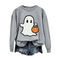 thumbnail image 2 of CLOISE Womens Halloween Sweatshirts Funny Ghost Print Pullover Sweatshirts Fall Long Sleeve Round Neck Hoodies Shirts Casual Tees Festival Gift Clothes Gray XL Spooky, 2 of 5