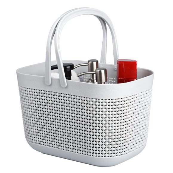UUJOLY Paniers de Rangement en Plastique avec Poignées, Bacs de Douche Organisateur pour Salle de Bain et Cuisine (Gris