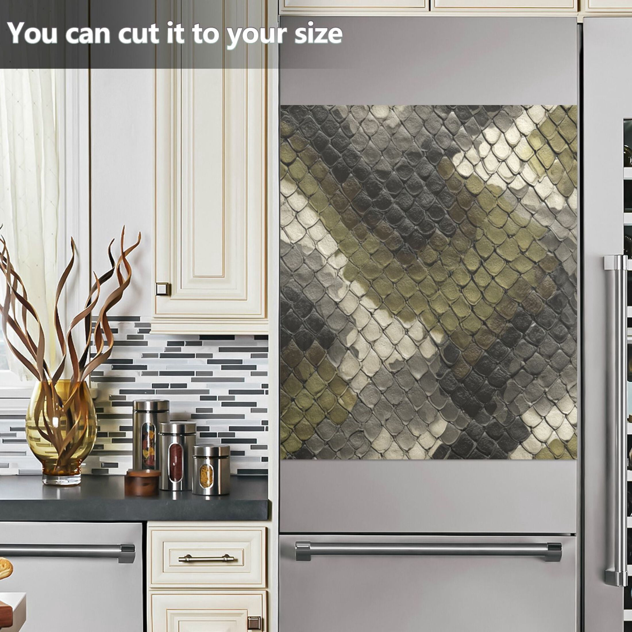 Dishwasher Magnetic Refrigerator Magnet Cover Sticker Home Decorative 23"x26" Greenish-brown Snake Skin Print Pattern