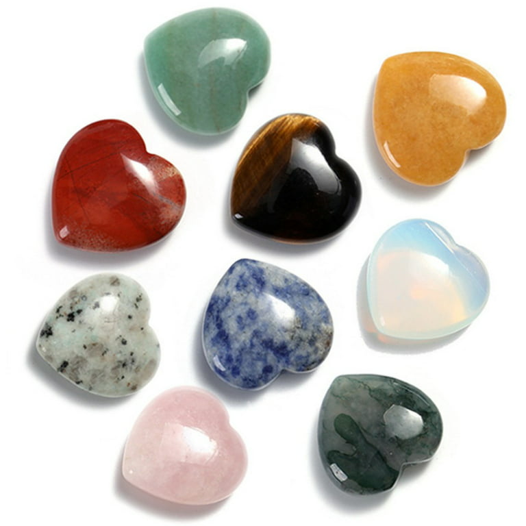 Bomutovy 20 Pcs Heart Shaped Gemstones Crystal Worry Stones Bulk Rocks 0.8 inch Mini Love Carved Stones Pocket Palm Thumb Gemstones for Witchcraft