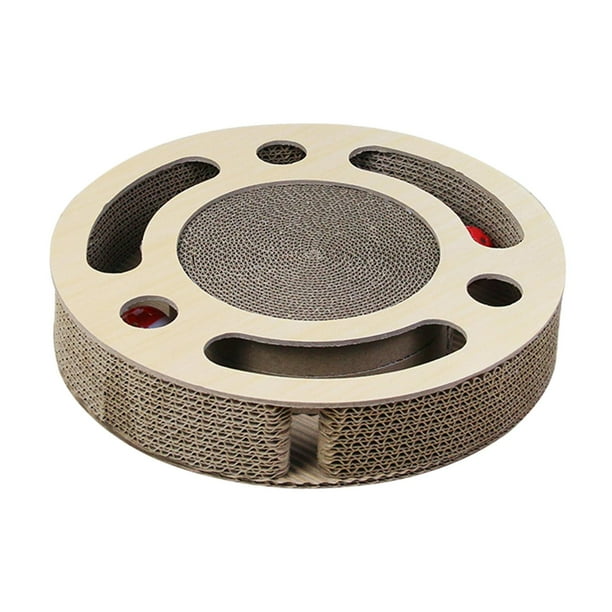 Juguete para gato, almohadilla para rascar con bolas Jingly, pista de papel , cama de salón, juguete interactivo grueso para ejercicio de Beige