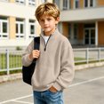 thumbnail image 4 of Abcomgle Kids Quarter Zip Pullover Crewneck Long Sleeve Kids Pullover Sweatshirts Fashion Waffle Knit Sweaters for Boys Casual Boys Fall Shirts, 4 of 6