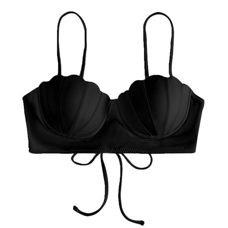 CAIVO Strappy Seashell Bikini Top Swim Tops Push Up Bathing Suit Tops For Women Swimwear With Underwire Swimsuit Tops Breathable Beach Vacation Summer Swim Wear