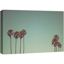 wall26 Canvas Print Wall Art Vintage Style Palm Trees & Teal Sky Floral Plants Photography Realism Rustic Scenic Colorful Multicolor Ultra for Living Room, Bedroom, Office - 12"x18"
