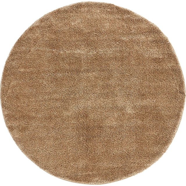 Unique Loom Solo Collection Solid Plush Kids Round Rug, 6', Light Brown