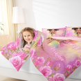thumbnail image 3 of Castle Fairy Watercolor Afro Girl Queen Comforter Set 3 Pieces,Romantic Pink Rose Frame Comforter Sets Queen,Pink Yellow,Grey Reversible,1 Comforter and 2 Pillowcases, 3 of 6