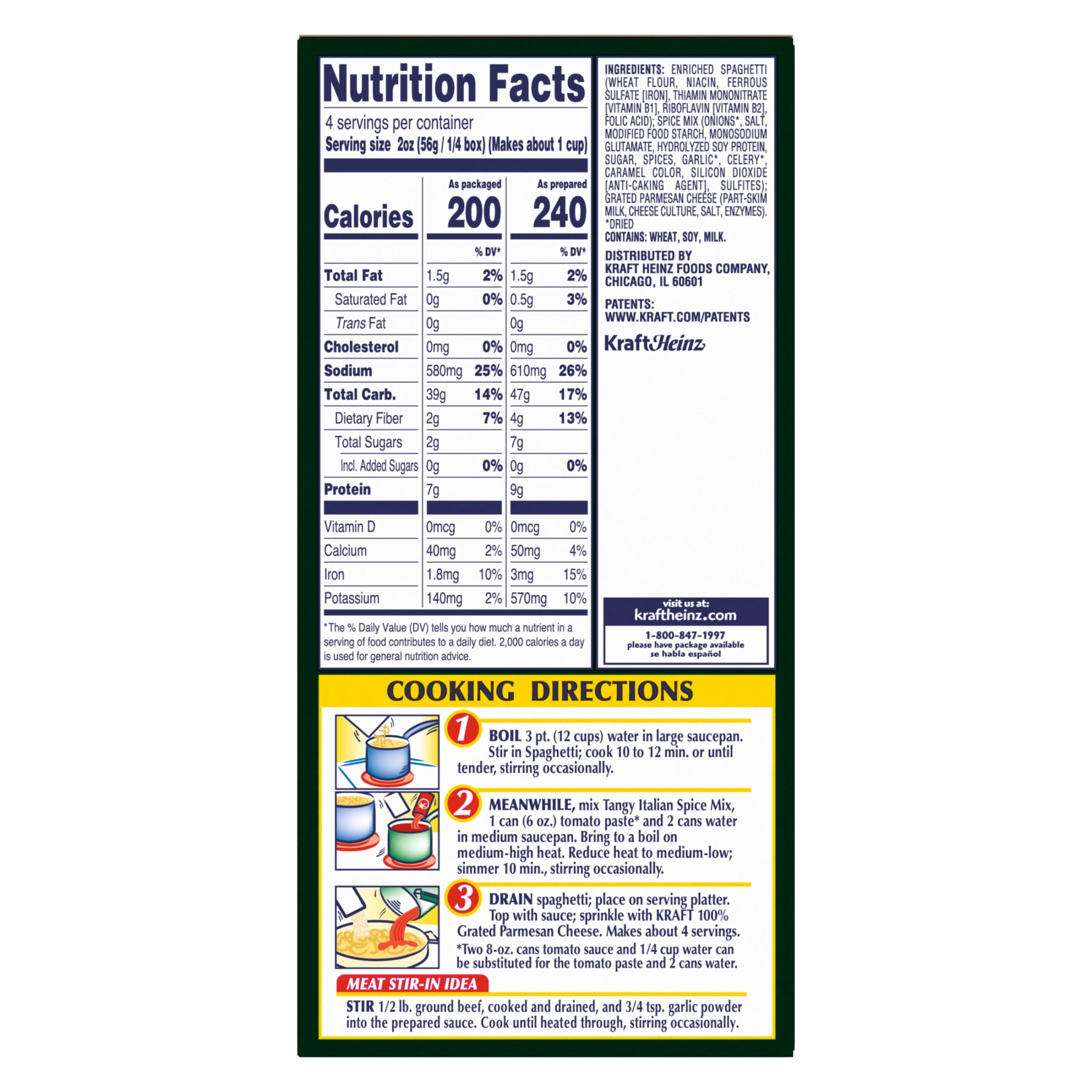 (6 pack) Kraft Spaghetti Classics Tangy Italian Spaghetti, Spices, & Parmesan Cheese Meal Mix, 8 oz Box