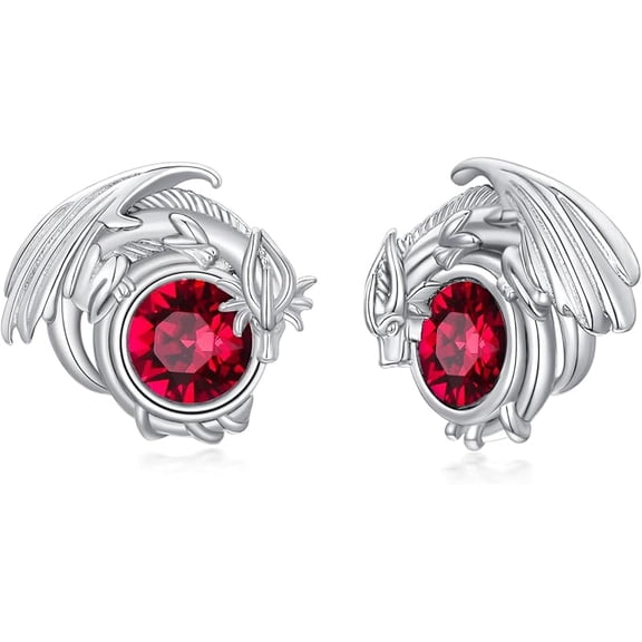 SOULMEET Dragon Earrings Sterling Silver Stud Hypoallergenic Birthstone Crystal Dragon Earrings for Women