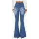 thumbnail image 4 of Pantalones vaqueros con parte inferior de campana para mujer, pantalones vaqueros acampanados de cintura alta rasgados con cintura elástica, pantalones vaqueros ajustados elásticos con dobladillo crudo 256-blue10, 4 of 5
