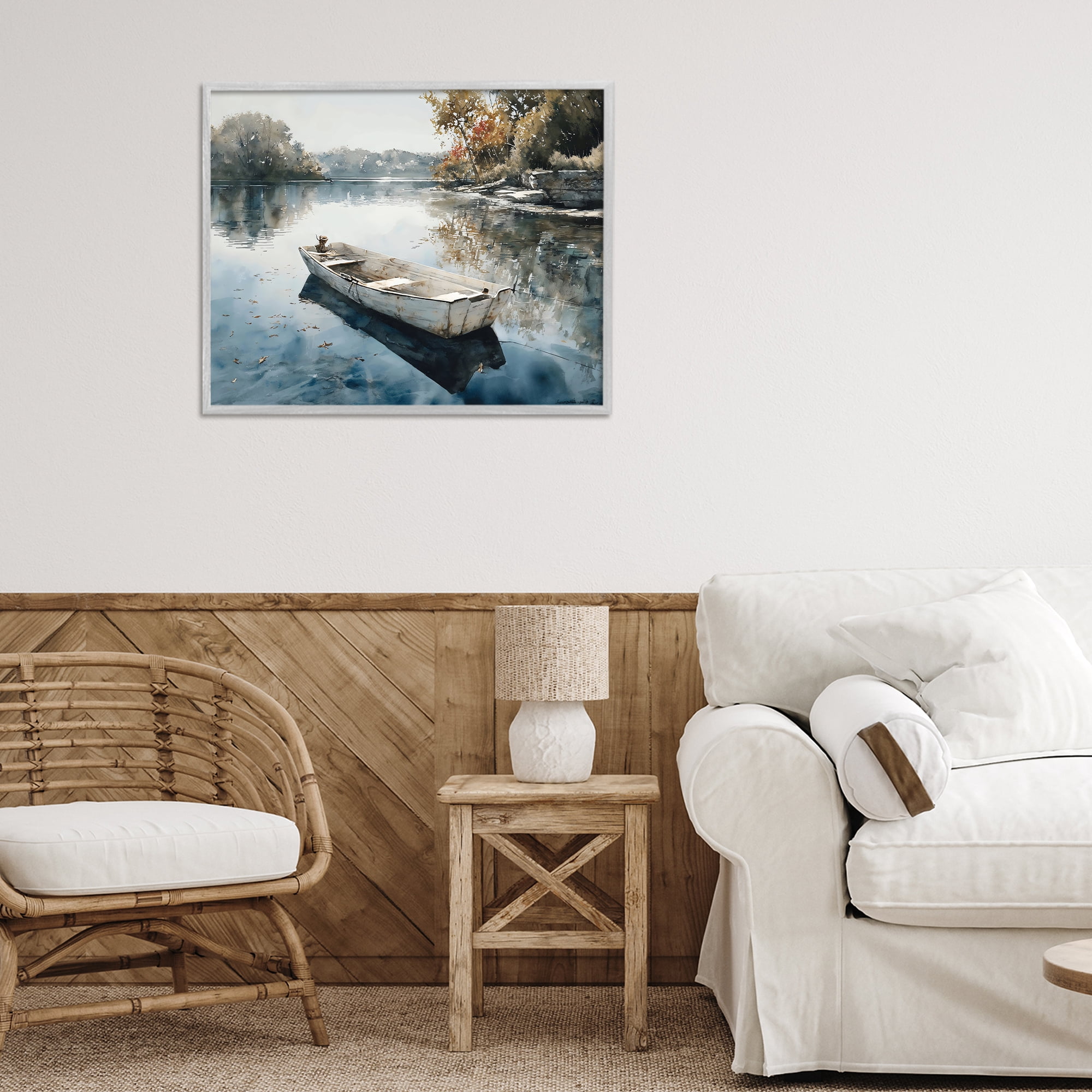 Stupell Industries Boat Ride Through Autumn Reflections Gray Framed Giclee Art, design by Franklyn Gregory