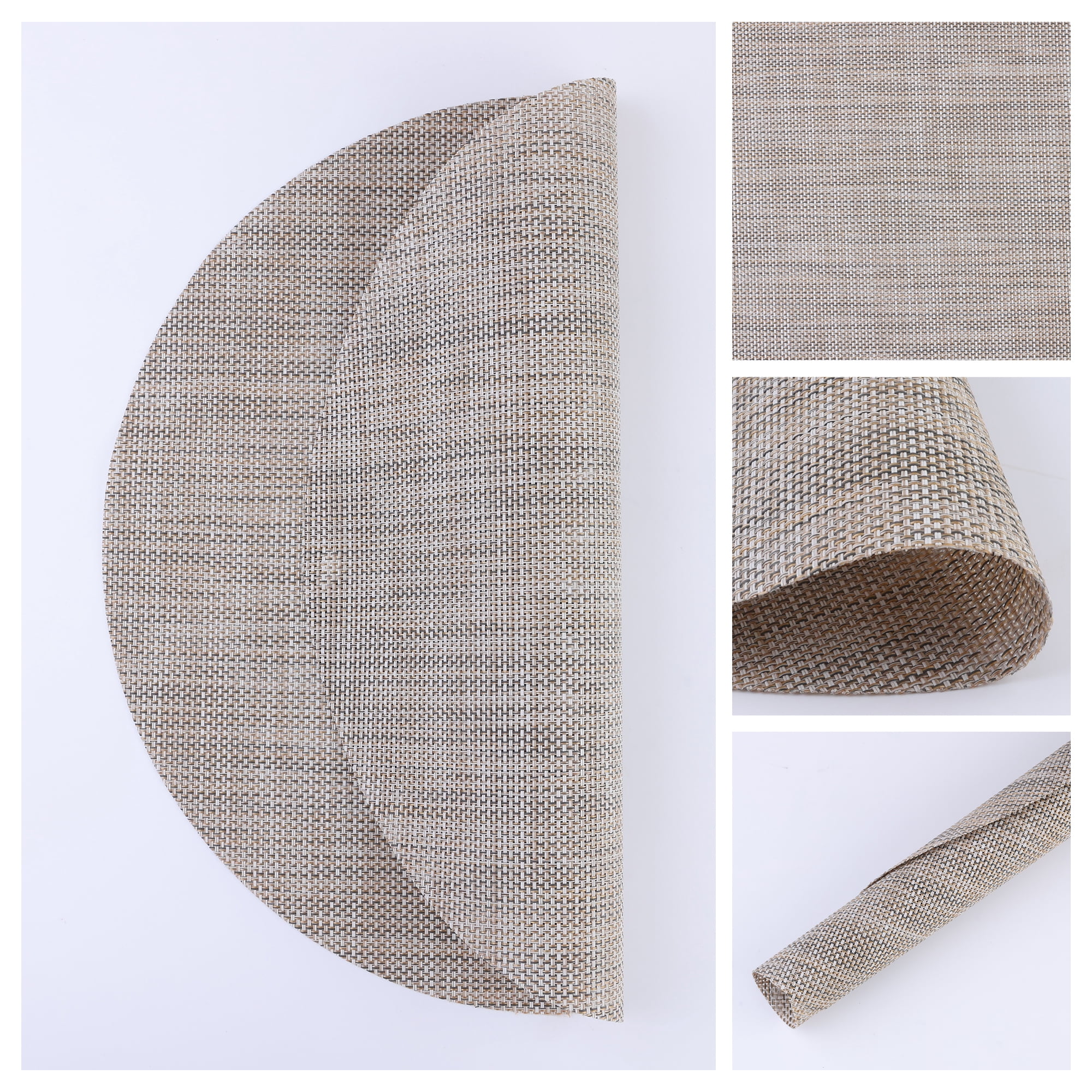 Unique Bargains 6 Packs Round Placemats for Kitchen Dining Table Decor Flaxen 14x14in