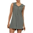 thumbnail image 4 of Jinhomg Womens Hooded Jumpsuit 2025 Trendy Half Zip Athletic Romper Casual Comfy Sleeveless Short Overalls with Pockets Summer Going Out Wear Dark Gray L, 4 of 10