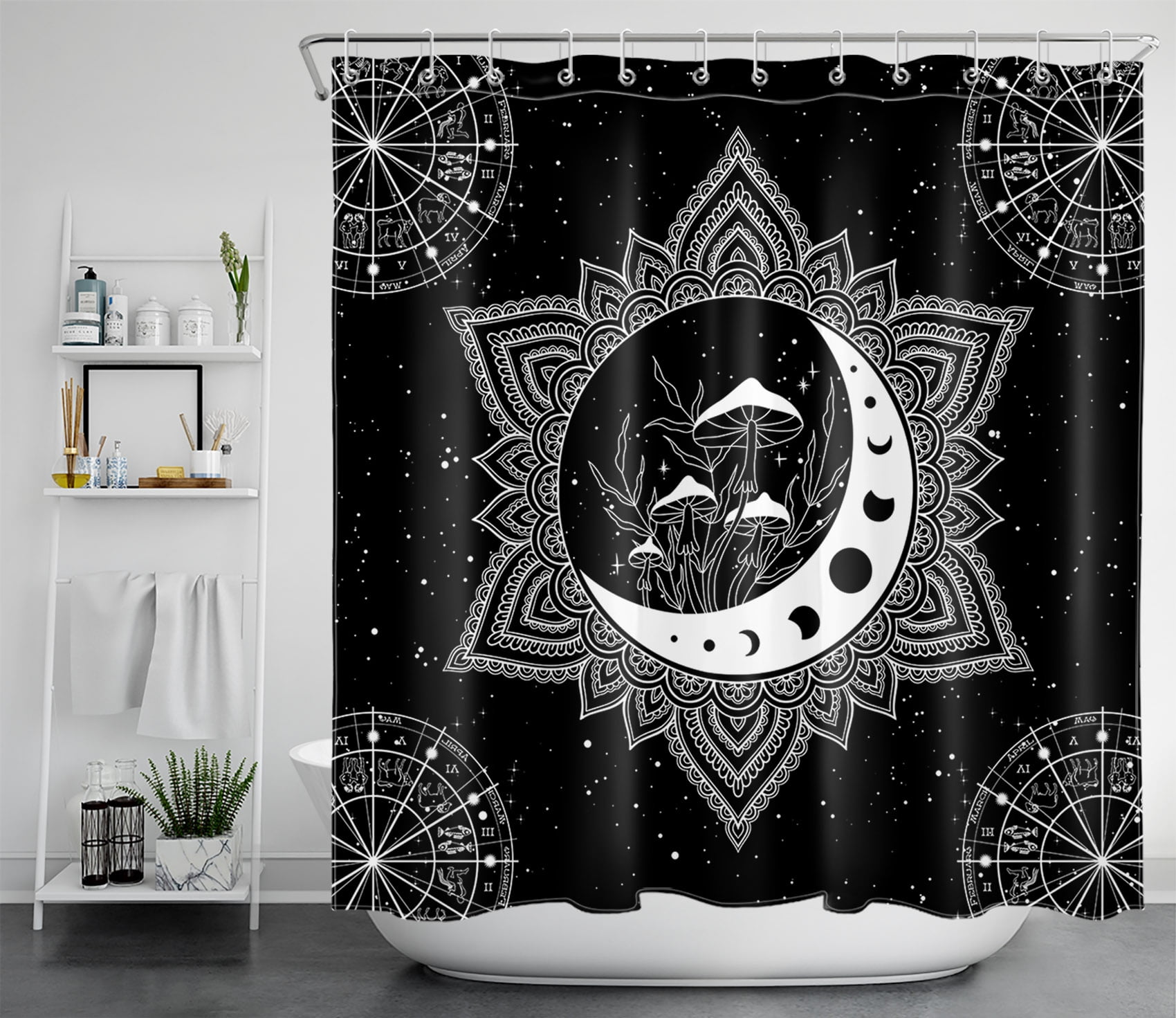 HVEST Black and White Boho Shower Curtain for Bathroom Decor,Sun and