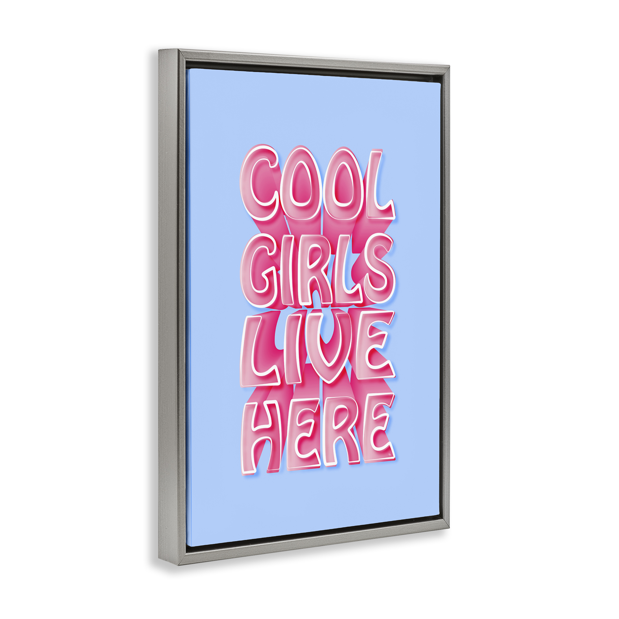 Stupell Industries Cool Girls Live Here Text & Numbers Painting Gray Floater Framed Canvas Art Print Wall Art, 21 x 31