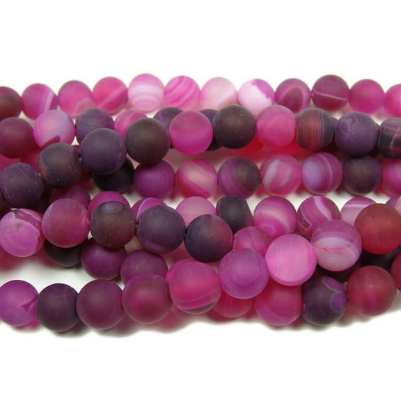 10mm 15.5 Inch Deep Pink Striped Matte Agate Round Beads Genuine Gemstone Natural Jewelry Making