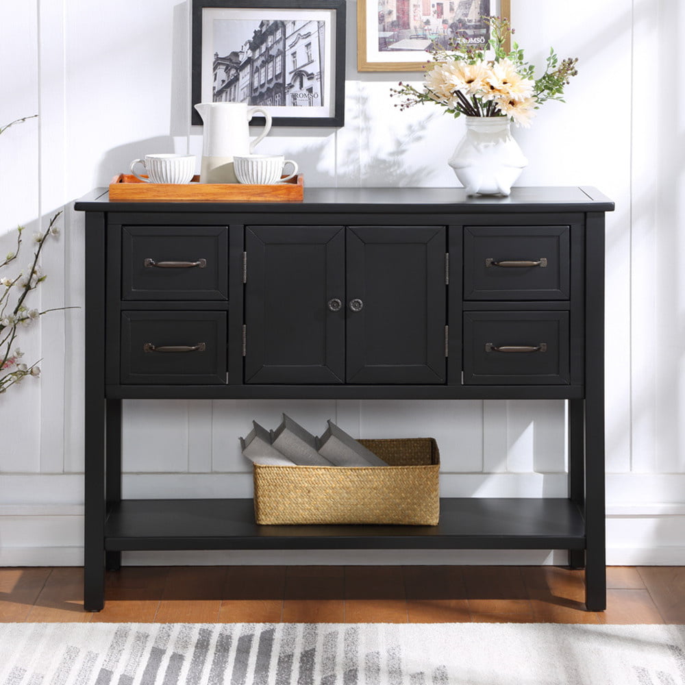 Buffet Cabinet with Storage Dining Room Console Sofa Table Industrial Floor Cabinet and Sideboard with 1 Open Shelf for Living Room USIKEY Storage Cabinet with 2 Drawers & Doors Dark Walnut 