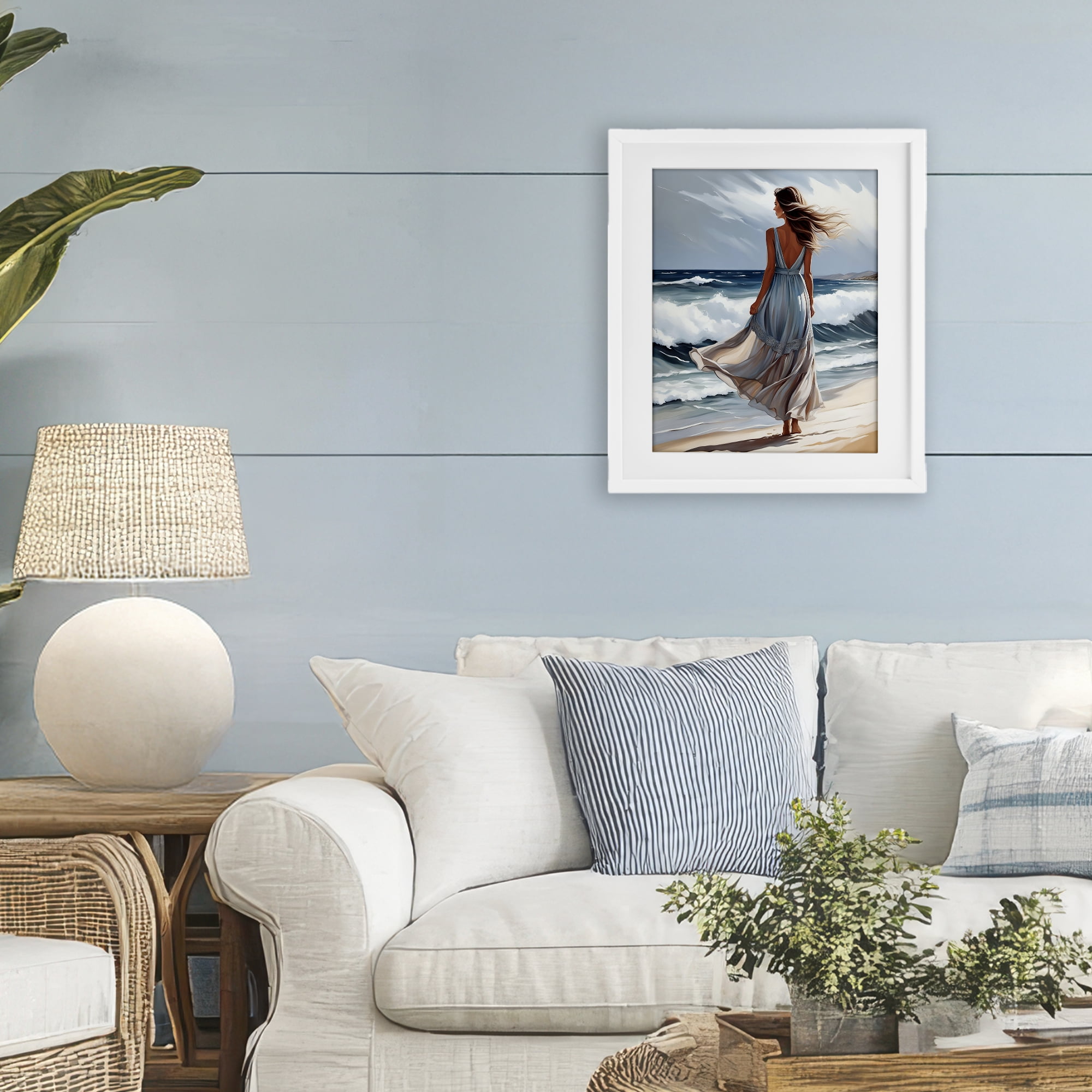 Stupell Industries Walk In The Waves White Framed Print Under Glass, design by Tabz Jones
