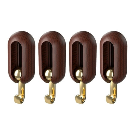 

4Pcs Sticky Wall Hooks Keys Holder Without Nails Reusable Utility Hooks Sticky Hooks Coat Wall Hanger for Windows Robe Pictures Bags Hat Walnut Wood