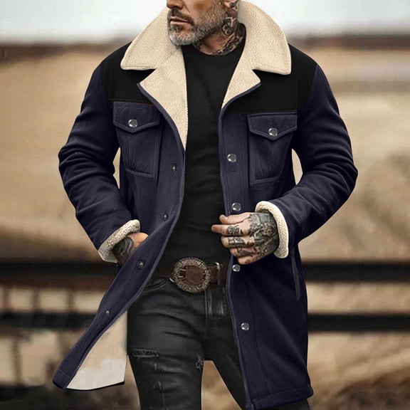 Tdoqot Mens Winter Coats Big and Tall with Pockets Warm Vintage Casual Mens Quilted Jacket Blue Size 4XL