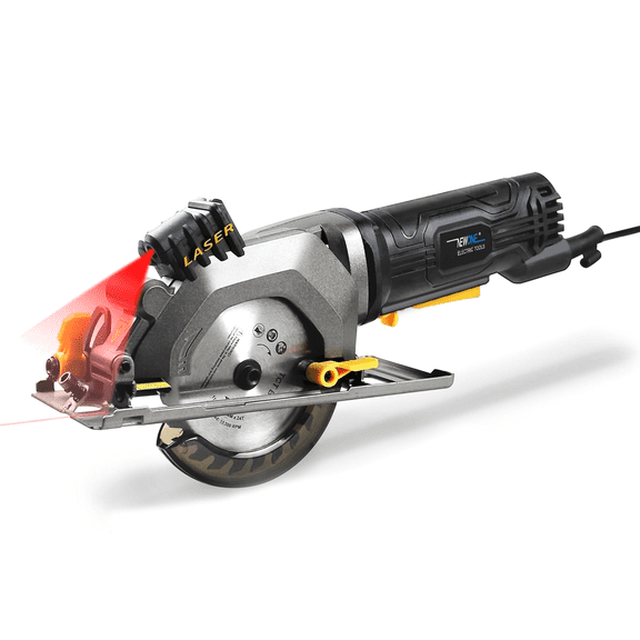 NEWONE Mini Circular Saw 3500RPM 4.5Amp Electric Circular Saw with 6 Saw Blades Max Cutting Depth 1-11/16"(90°), Corded Compact Circular Saw, 1-1/8"(45°),Circular Saw With Laser