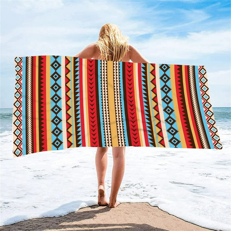 Lilgiuy Oversized Beach Towel , 27 x 59 in Stripe Boho Blue Extra Large Big  Clearance Pool Swim Travel Soft Towels Blanket Bulk for Adult Women Men
