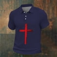 thumbnail image 4 of Mens Waffle Polo Shirts Short Sleeve Moisture Wicking Golf Tennis Polo Casual Shirts with Cross Printed Size 2XL Navy, 4 of 4
