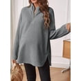 thumbnail image 6 of Pregnant Women Long Sleeve Loose Shirt Half Zipper High Neck Casual Pregnancy Pullover, Light Gray L, 6 of 7
