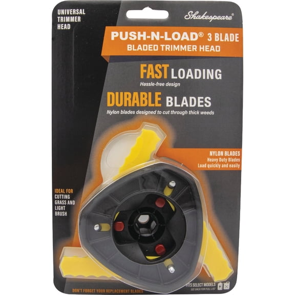 Shakespeare Push-N-Load 3-Blade Trimmer Head - Weed Wacker Blade Adapter - 6 Piece