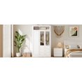 thumbnail image 3 of Enyopro 3 Door Wardrobe with LED Lighting, 3 Drawers and Double Hanging Space for Bedroom,Modern Armoire Closet with Storage Cabinet and Gold Handles,White, 3 of 8