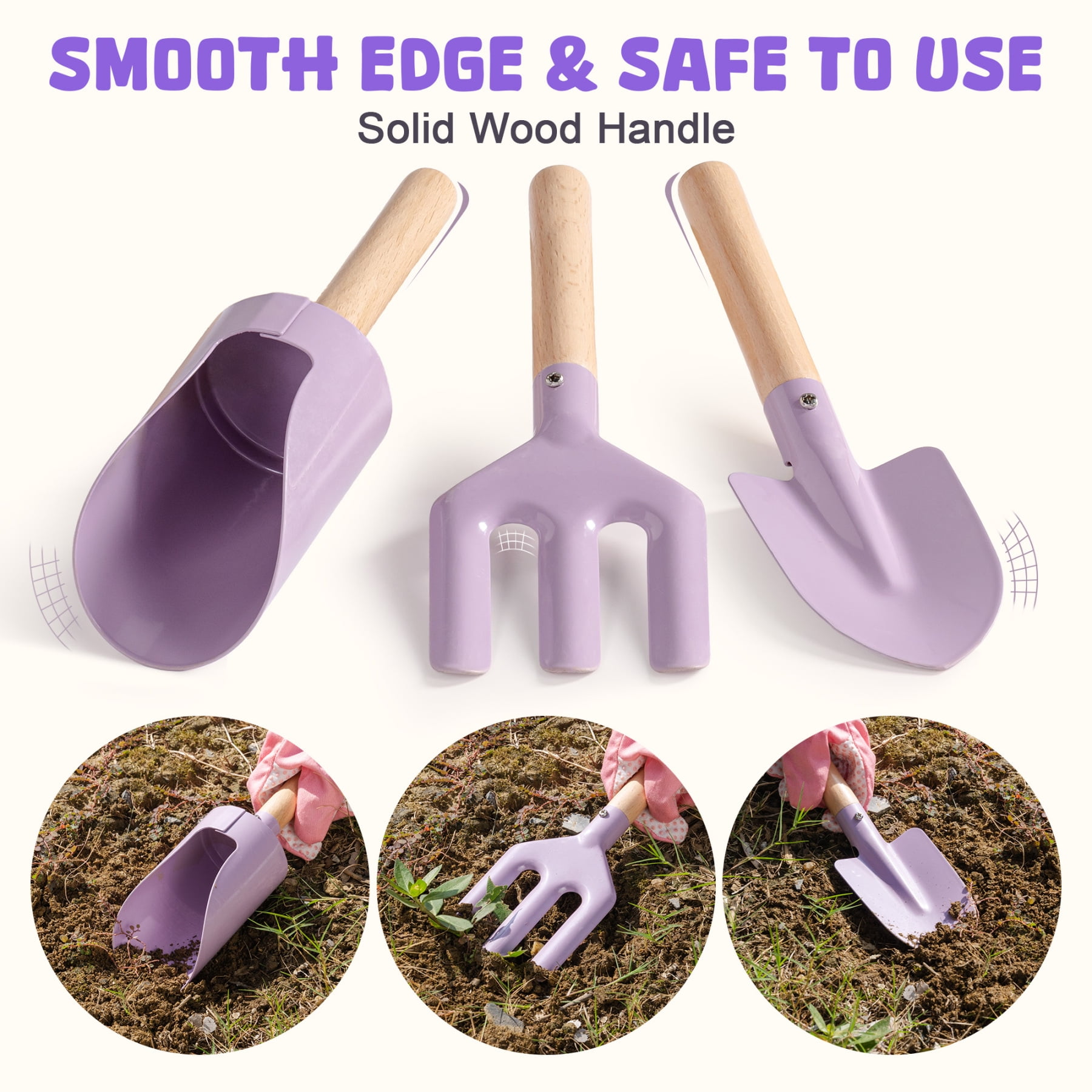 ROBUD Kids Gardening Set, 10 PCS Bow Theme Garden Tools with Shovel, fork, Sand-digging tools, Hat, Storage Bag, Apron, Waterproof Gloves– Educational Outdoor Toy Gift for Girls and Toddlers (Purple)