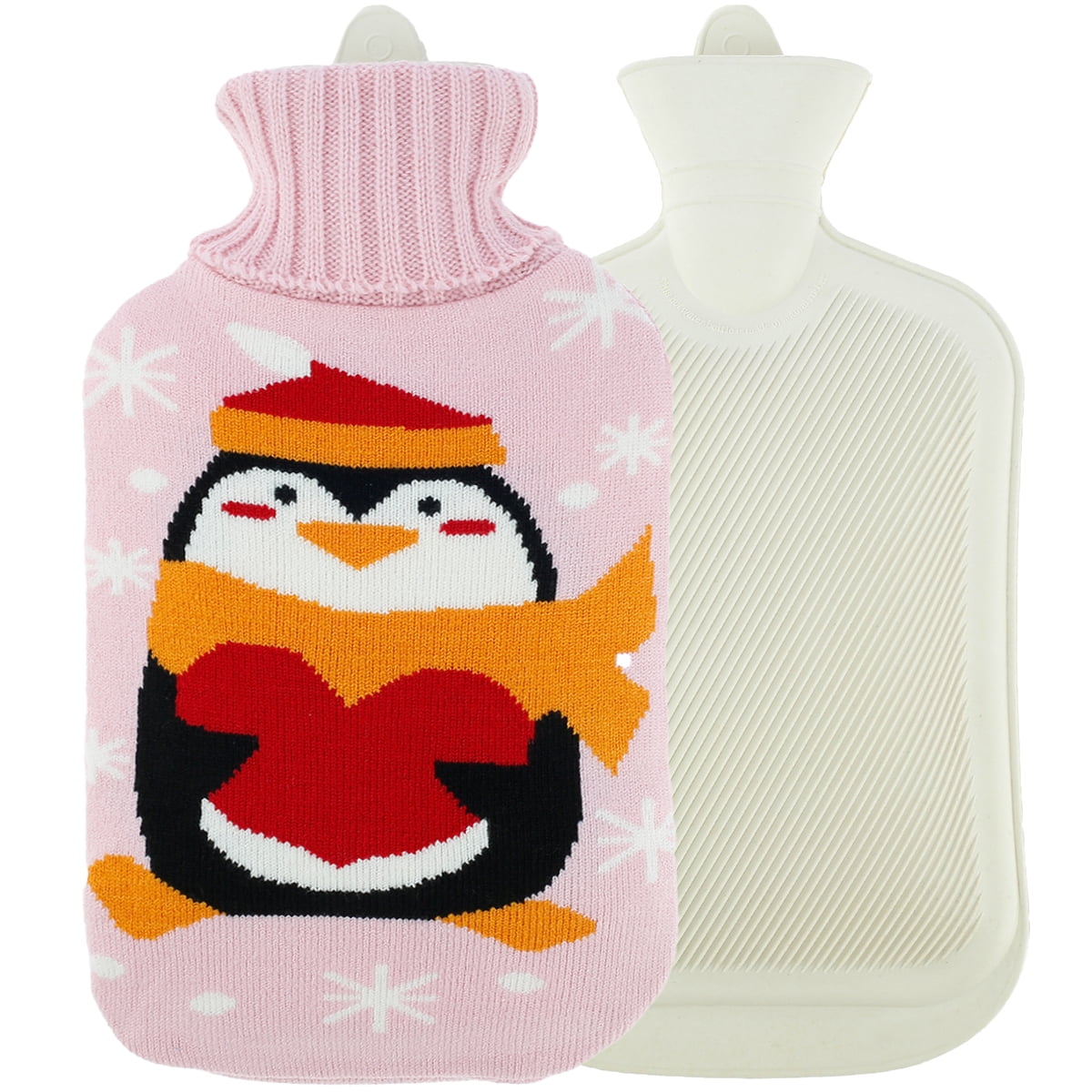 Hot Water Bottle 2L Hot Water Bag with Knit Cover Rubber Hot Water Pouch for Menstrual Cramps Pain Relief Cozy Nights Hot and Cold Therapy Hand Feet & Bed Warmer Cartoon Penguin