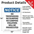 thumbnail image 2 of No Trespassing No Dumping No Camping OSHA Notice Aluminum Sign 14 Inch x 10 Inch - 5 Pack, 2 of 8
