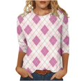 thumbnail image 1 of FAIWAD Womens Plaid Tunic Tops 3/4 Sleeve Round Neck Trendy Pullover Tops Plus Size Color Block Tops, 1 of 5