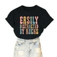 thumbnail image 7 of YHAJDS Women's Short Sleeve Tops Easily Distracted By Rocks Letter Print Round Neck Loose Tee, 7 of 7