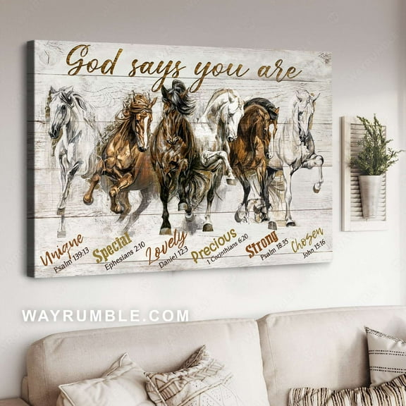 Horse drawing, Brown horses, White horses, God says you are unique - Jesus Landscape poster Prints, Christian Wall Art, UNFRAMED-8x12